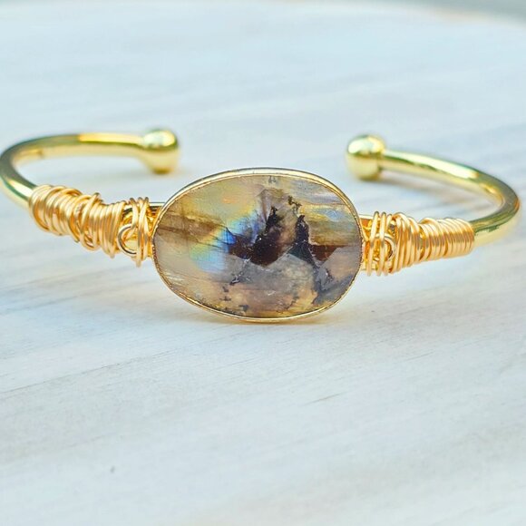 Labradorite Wire Wrap Bracelet w/ 14Kt Gold Over Copper – Moon Energy Design – N - Picture 6 of 10